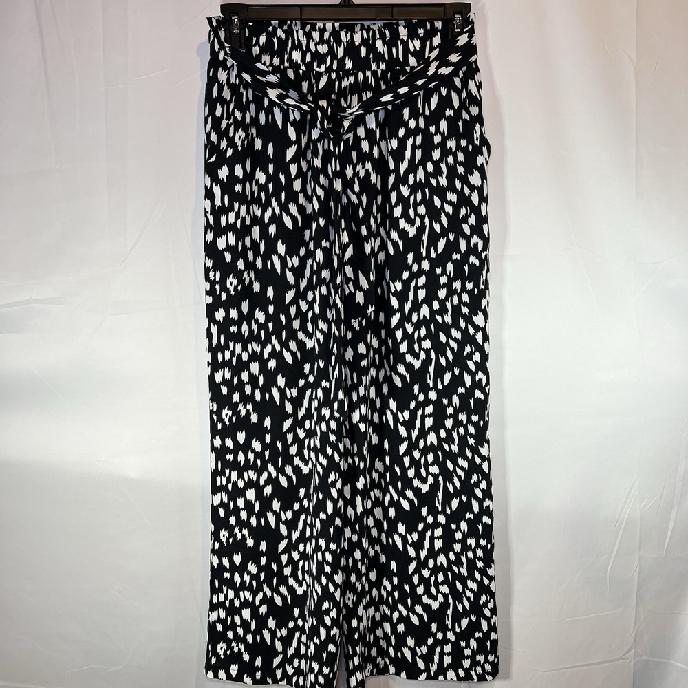 Black And White Knit Geometric Palazzo Pants Pull On Size Large? No Tag Tie Belt